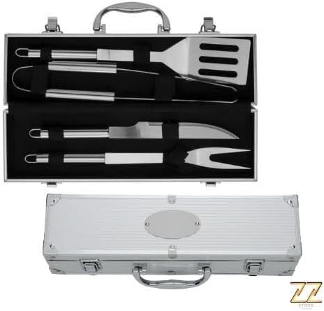 Kit Churrasco 4 Peças com Maleta em Alumínio – Conjunto Completo para Churrasco Portátil, Inclui Facas, Garfo, Pegador e Espátula – Prático, Resistente e Ideal para Viagens e Eventos - MJ BRANDS