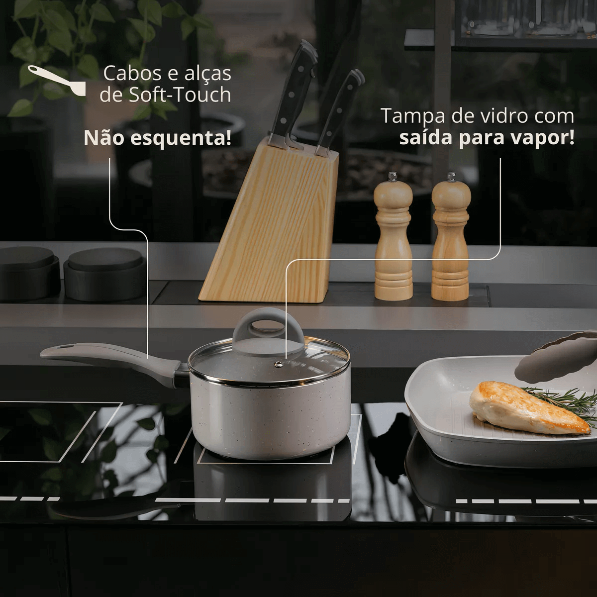 Jogo De Panelas de Cerâmica 7 Peças Cinza