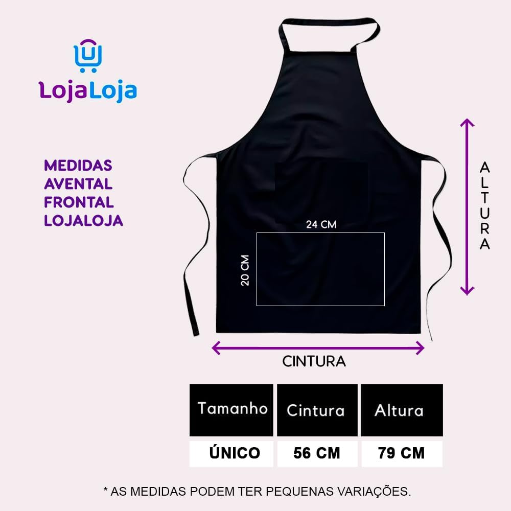 Avental Frontal Preto Oxford Com Bolso Grande Liso Lojaloja