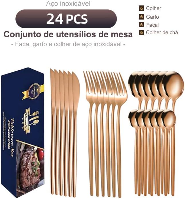 Talheres 24 Peças Aço Inox Faqueiros Com Colher Facas Garfo (Prata Eletrônica 24Peças)