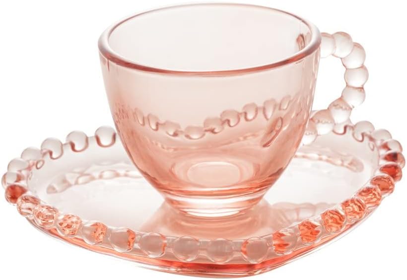 Conjunto 4 Xícaras de Café de Cristal com Pires Coração 85ml