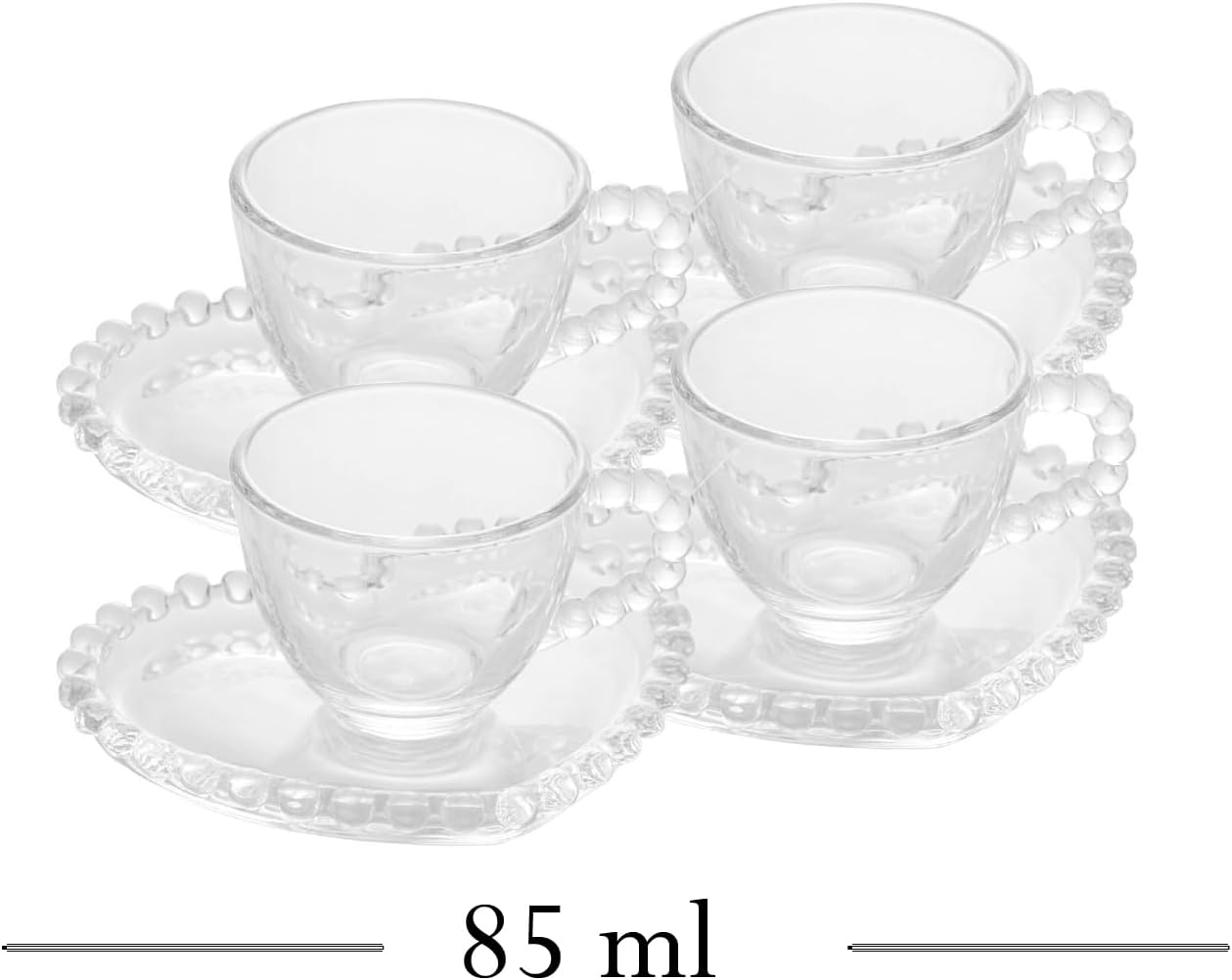 Conjunto 4 Xícaras de Café de Cristal com Pires Coração 85ml