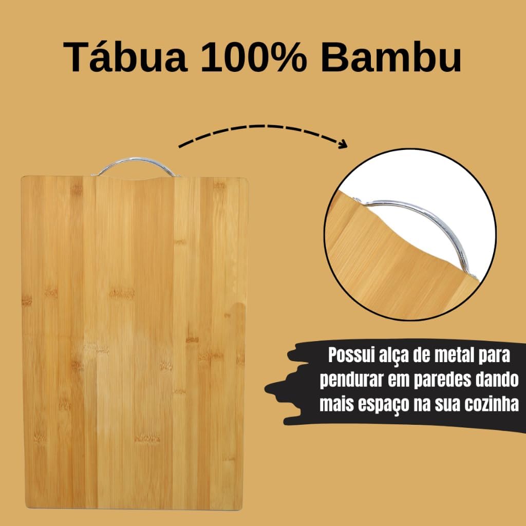 Kit para Churrasco 4 Peças, Faca, Garfo 26cm, Chaira, Tábua de Bambu com Sulco e Alça em Aço