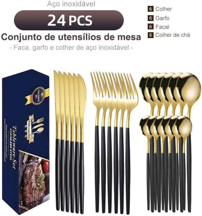 Talheres 24 Peças Aço Inox Faqueiros Com Colher Facas Garfo (Prata Eletrônica 24Peças)