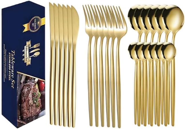 Talheres 24 Peças Aço Inox Faqueiros Com Colher Facas Garfo (Prata Eletrônica 24Peças)