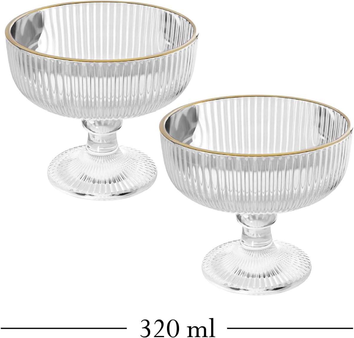 WOLFF - Conjunto 6 Taças de Vidro para Sobremesa com Fio de Ouro Lines 320ml