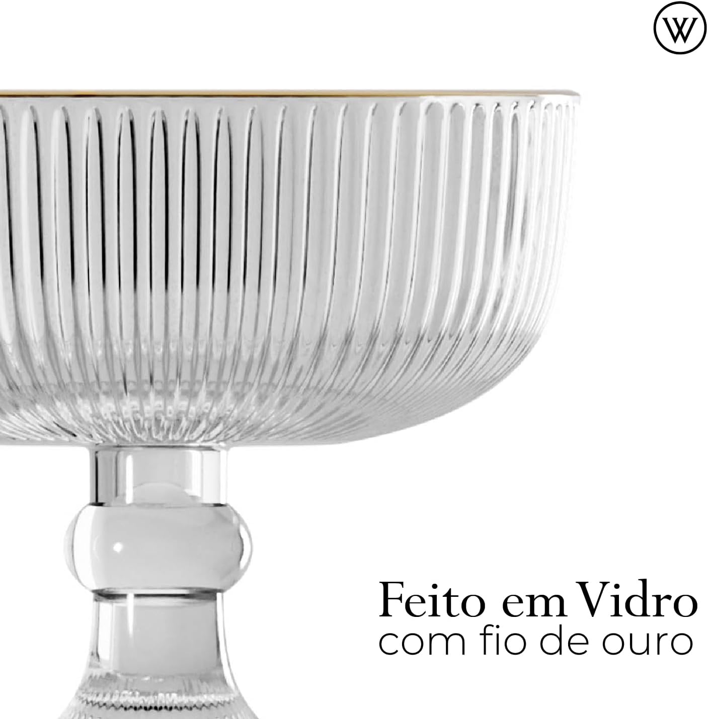 WOLFF - Conjunto 6 Taças de Vidro para Sobremesa com Fio de Ouro Lines 320ml