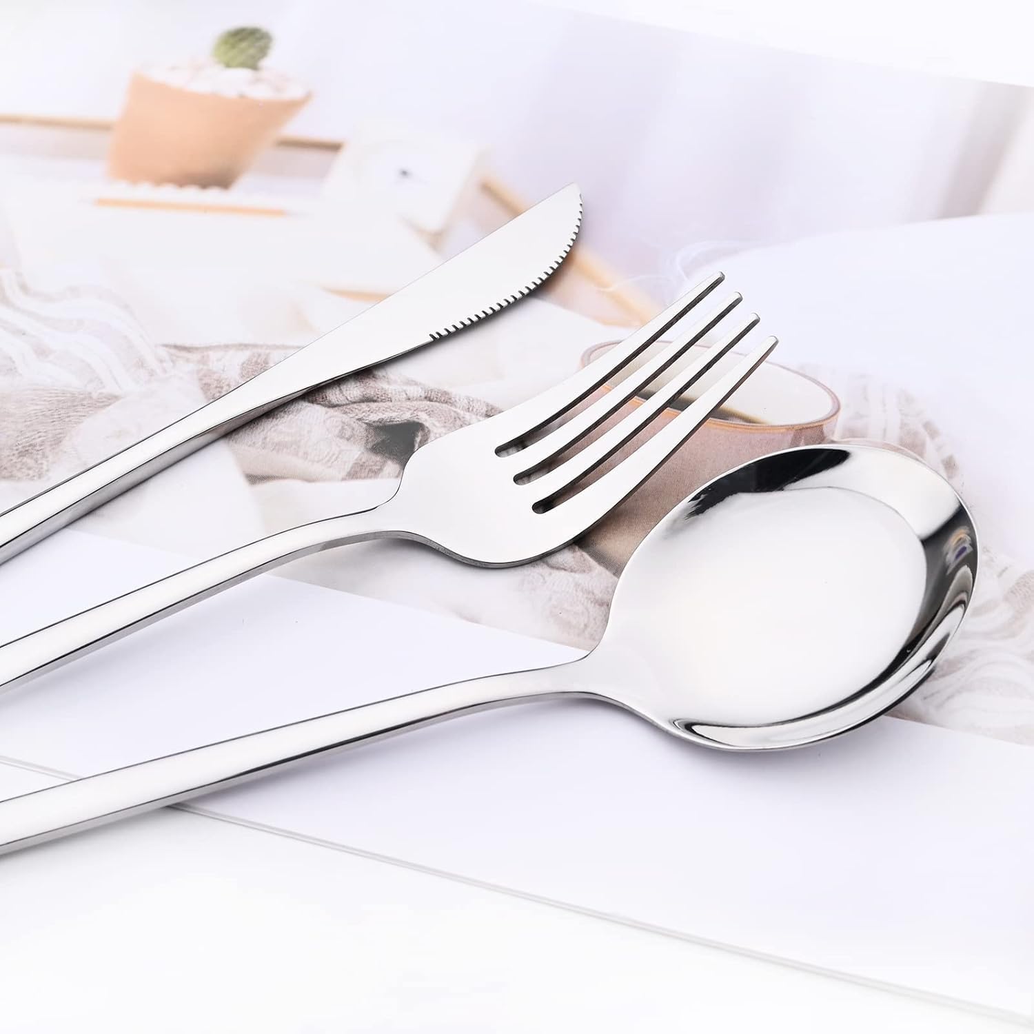 Talheres 24 Peças Aço Inox Faqueiros Com Colher Facas Garfo (Prata Eletrônica 24Peças)