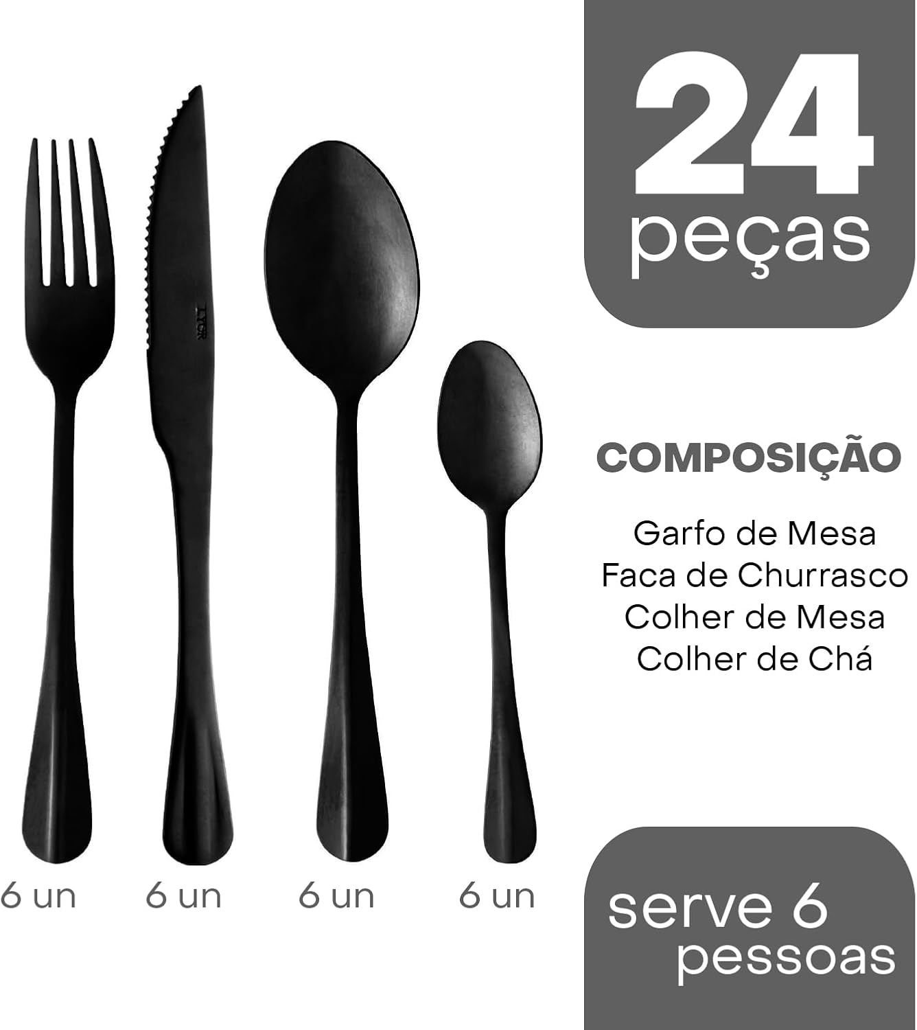 LYOR - Faqueiro de Aço Inox Positano 24 Peças - Jogos de Talheres - Mesa Posta - Utensílios de Cozinha, Enxoval, Casamento, Decoração