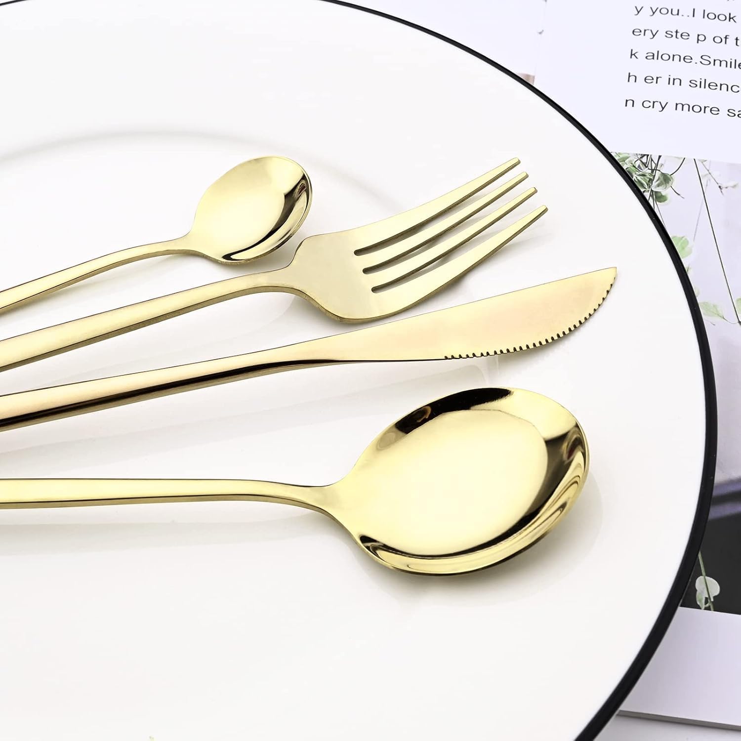 Talheres 24 Peças Aço Inox Faqueiros Com Colher Facas Garfo (Prata Eletrônica 24Peças)