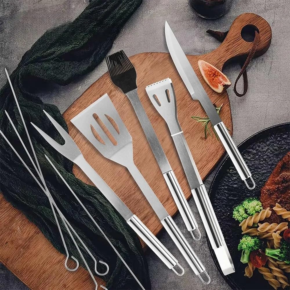 Kit Conjunto Profissional para Churrasco em Aço Inox com maleta 15 peças