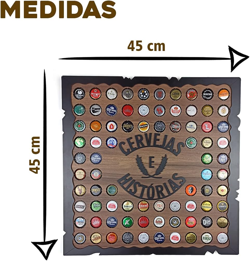 Quadro Porta Tampinhas Decorativo Para Sala Área de Festas Cantinho do churrasco - Cervejaterapia Cor Nogal