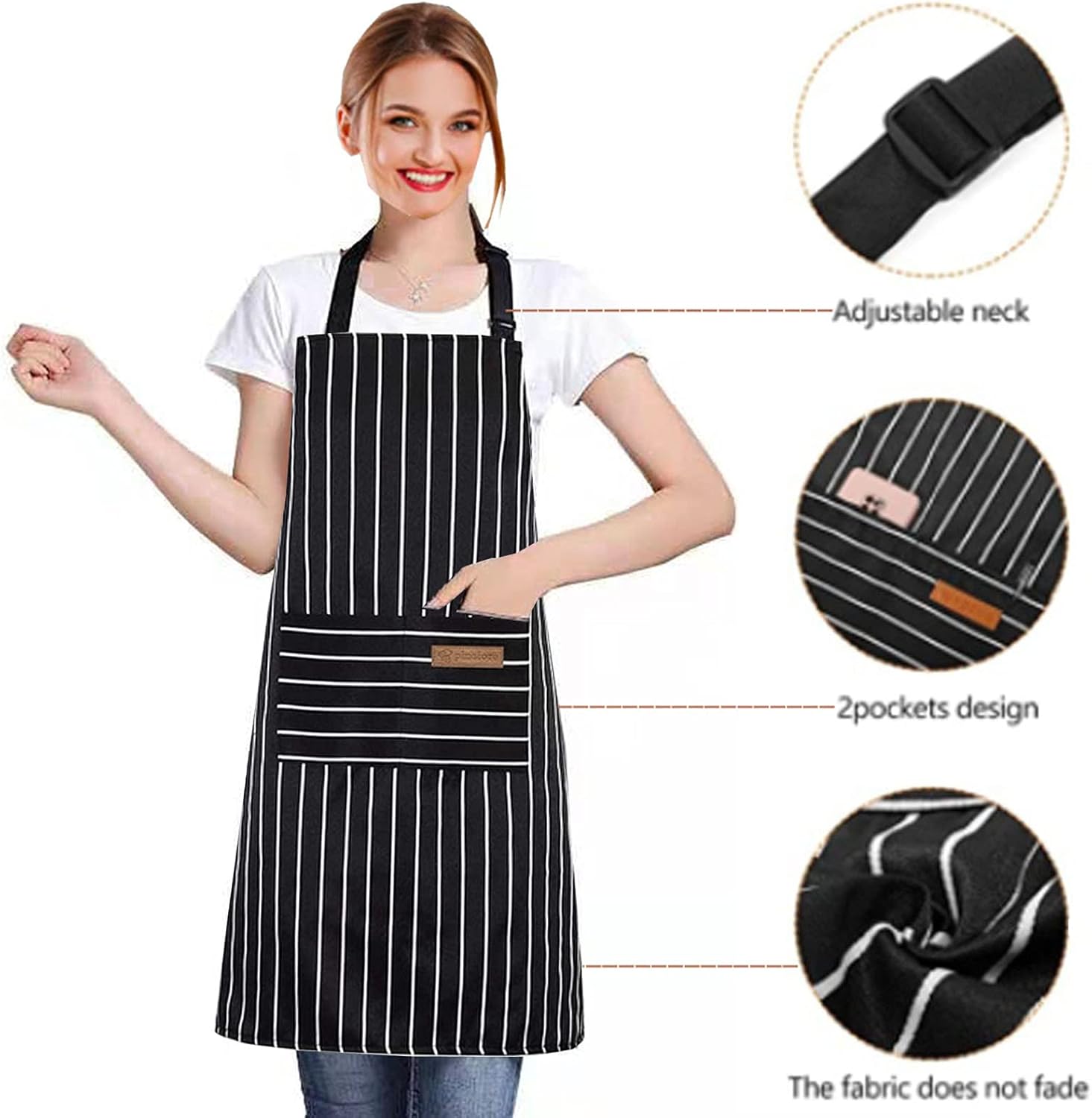 RUIBOLU Avental ajustável com 2 bolsos, aventais de algodão para cozinha e cozinha para mulheres, homens, chef, restaurante, churrasco, pintura