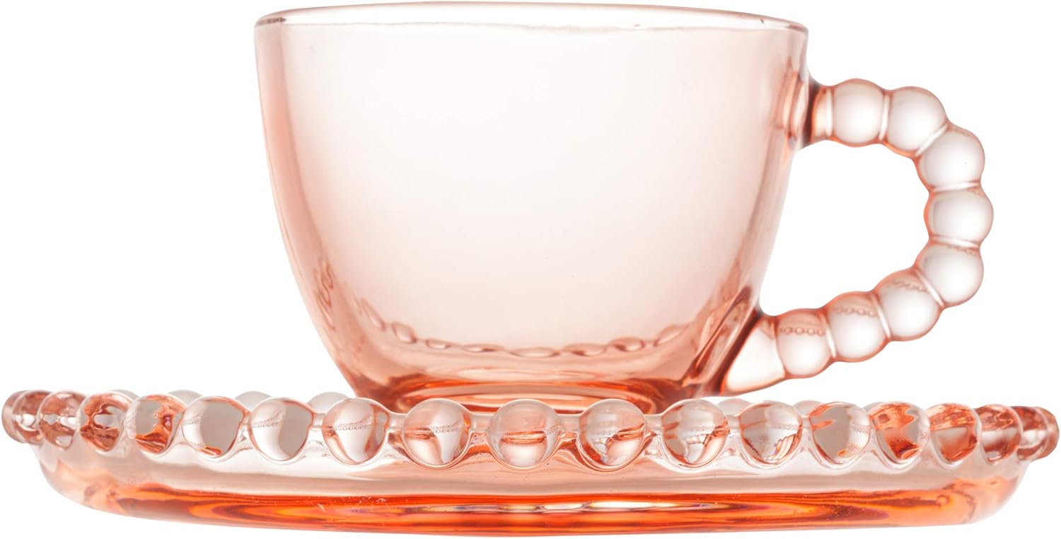 Conjunto 4 Xícaras de Café de Cristal com Pires Coração 85ml