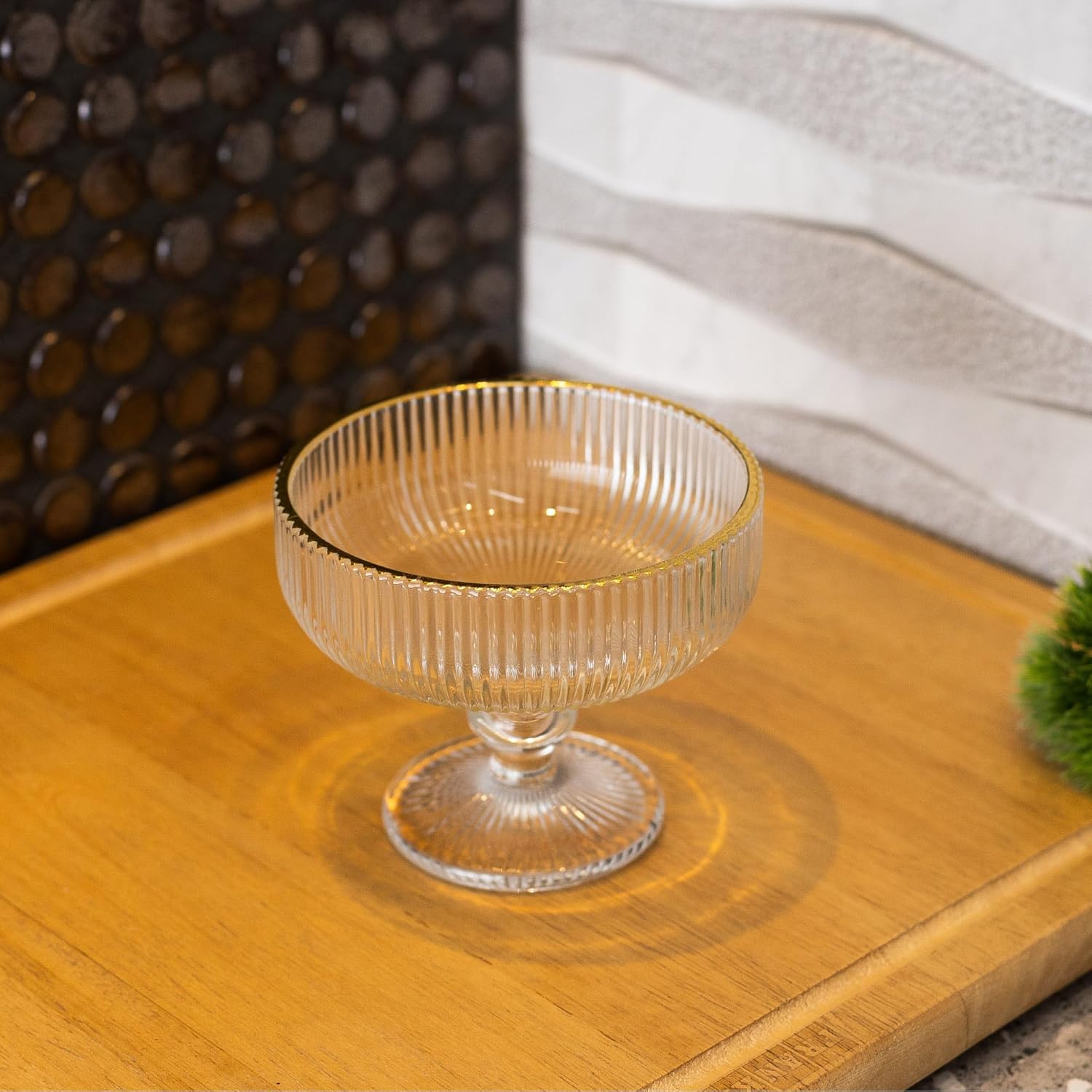 WOLFF - Conjunto 6 Taças de Vidro para Sobremesa com Fio de Ouro Lines 320ml