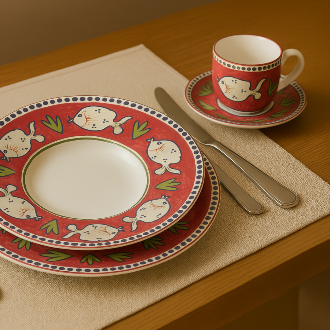 Aparelho de Jantar Colori Di Mare Rosso Marino – 60 peças (com Brinde) | Serve 06 Pessoas
