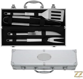 Kit Churrasco 4 Peças com Maleta em Alumínio – Conjunto Completo para Churrasco Portátil, Inclui Facas, Garfo, Pegador e Espátula – Prático, Resistente e Ideal para Viagens e Eventos - MJ BRANDS