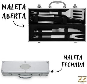 Kit Churrasco 4 Peças com Maleta em Alumínio – Conjunto Completo para Churrasco Portátil, Inclui Facas, Garfo, Pegador e Espátula – Prático, Resistente e Ideal para Viagens e Eventos - MJ BRANDS