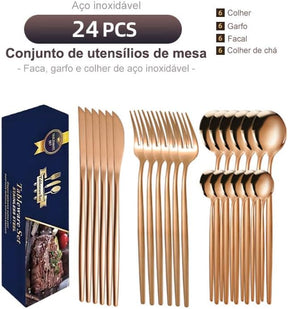Talheres 24 Peças Aço Inox Faqueiros Com Colher Facas Garfo (Prata Eletrônica 24Peças)