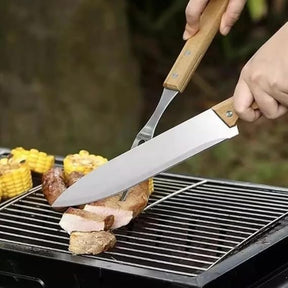 Kit Churrasco 5 Peças com Tábua de Corte em Bambu e Afiador Embutido – Faca, Garfo, Espátula, Pegador e Maleta – Presente para Amantes de Churrasco