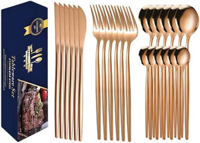 Talheres 24 Peças Aço Inox Faqueiros Com Colher Facas Garfo (Prata Eletrônica 24Peças)