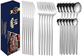 Talheres 24 Peças Aço Inox Faqueiros Com Colher Facas Garfo (Prata Eletrônica 24Peças)