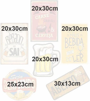 Kit com 6 placas decorativas em MDF - Churrasco - Bebidas - Cerveja