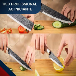 Kit Churrasco Madeirado Marrom Conjunto de 08 Peças Facas Gourmet Corte Navalha Antiaderente Premium T2X Soluções
