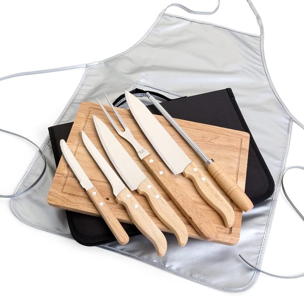 Genérico Kit de Churrasco 8 Peças com Tábua de Bambu