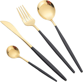 Conjunto De Talheres Aço Inoxidável 24 Peças Faqueiros Kits (Ouro Preto)