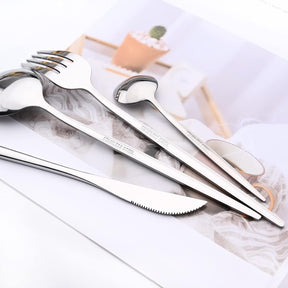 Talheres 24 Peças Aço Inox Faqueiros Com Colher Facas Garfo (Prata Eletrônica 24Peças)