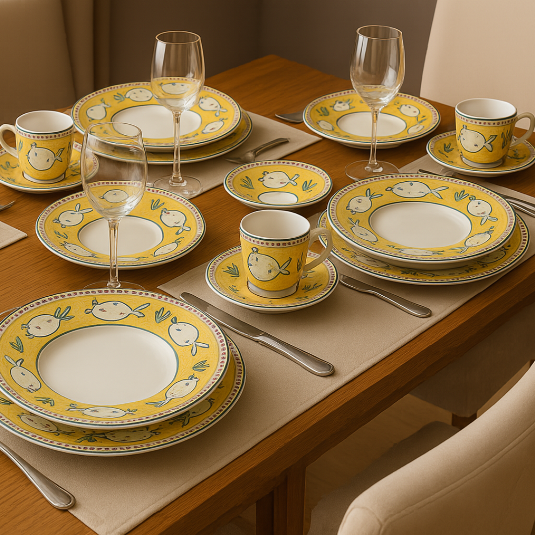 Aparelho de Jantar Colori Di Mare Luce Dorata – 60 peças (com Brinde) | Serve 06 Pessoas