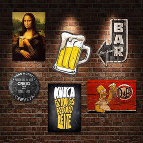 Kit com 6 placas decorativas em MDF - Churrasco - Bebidas - Cerveja