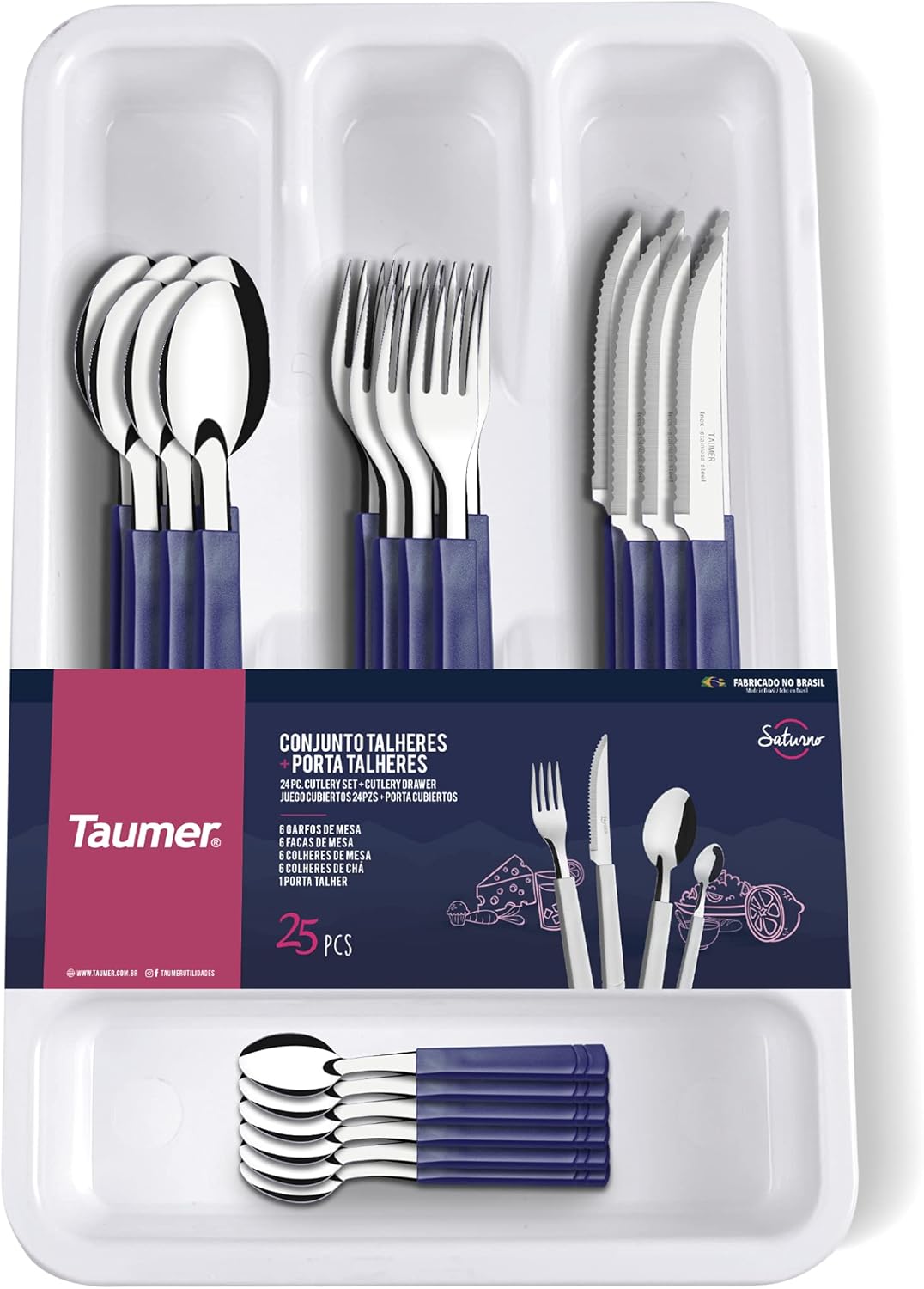 Conjunto Talheres Saturno C/ 24 Pcs Azul Marinho + P