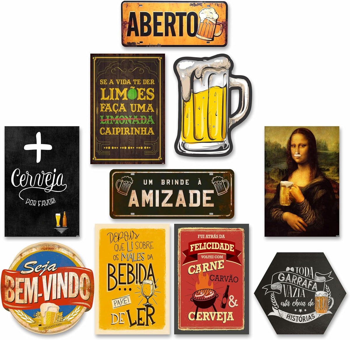 Kit com 10 placa decorativas em mdf - Cerveja Bebidas Churrasco